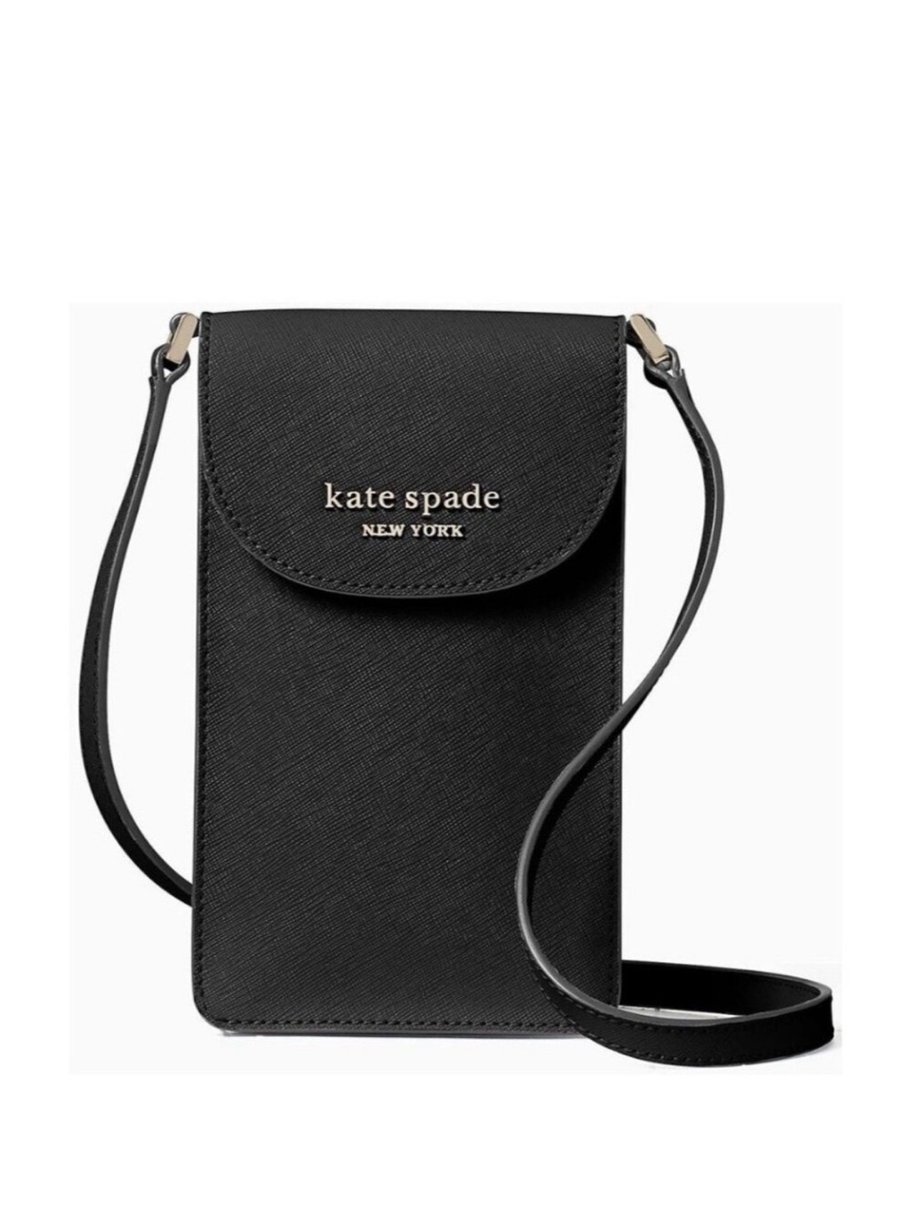 kate spade black Saffiano Crossbody Phone Pouch with Credit card holder in back